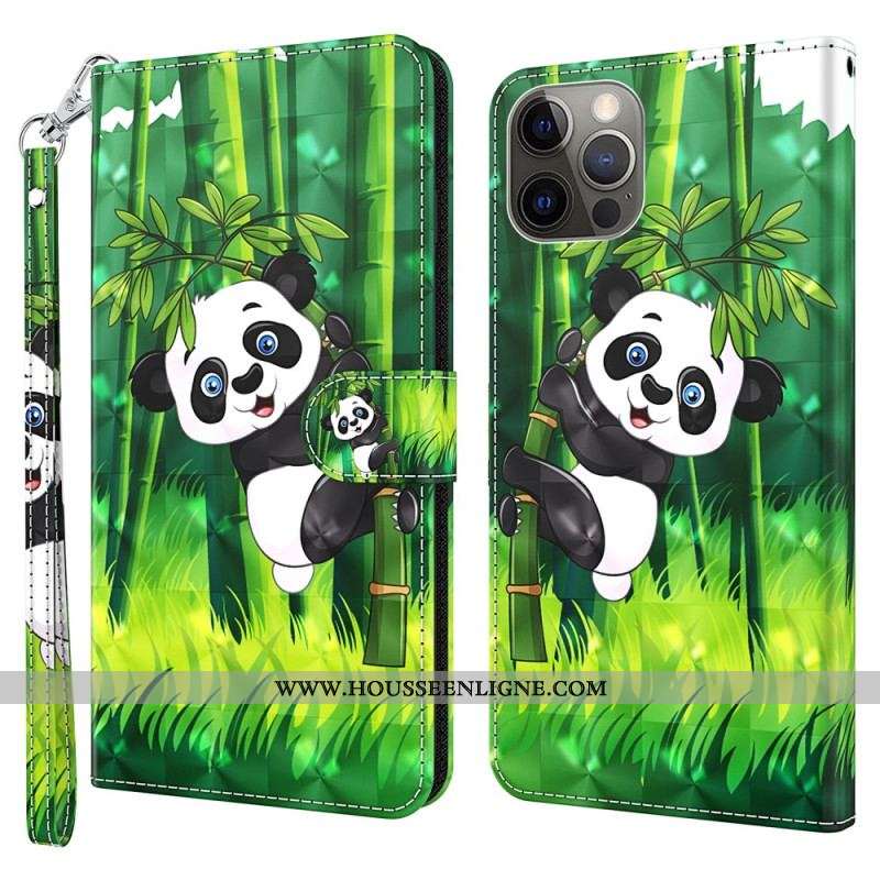 Housse iPhone 15 Plus Panda Bambou 3D à Lanière