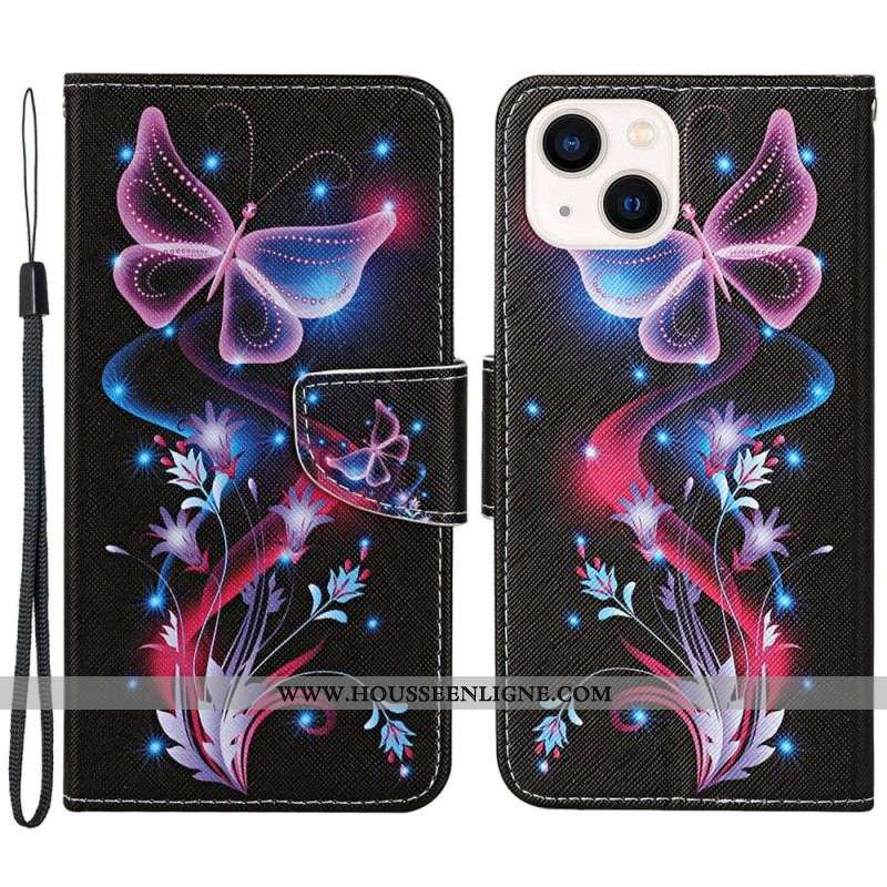 Housse iPhone 15 Vol de Papillons de Nuit à Lanière