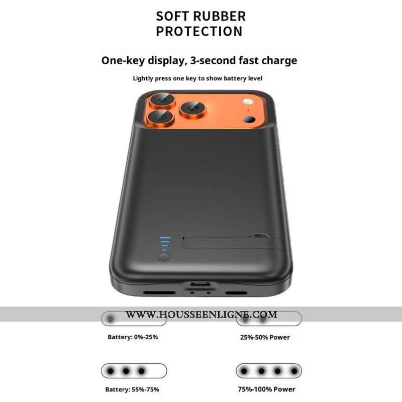 Coque Batterie Externe pour iPhone 17 Pro 5000mAh avec Support Intégré