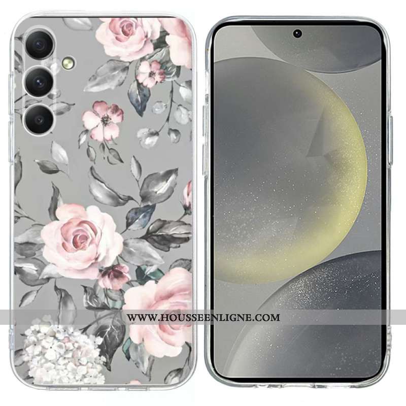 Coque Galaxy S26 Fleurs Fond Gris