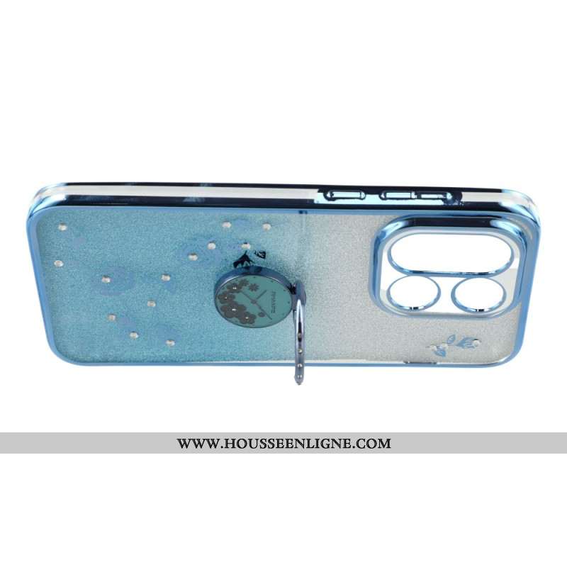 Coque OnePlus 15 Anneau-Support et Motif Fleurs Pailletées