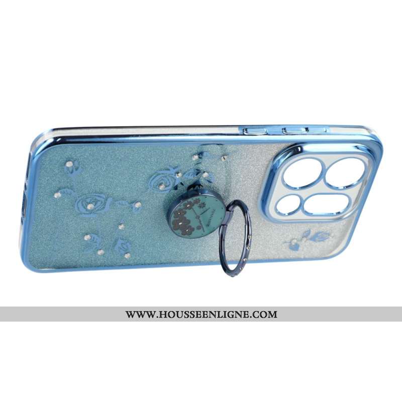 Coque Oppo Find X9 5G Anneau-Support Fleurs et Strass KADEM