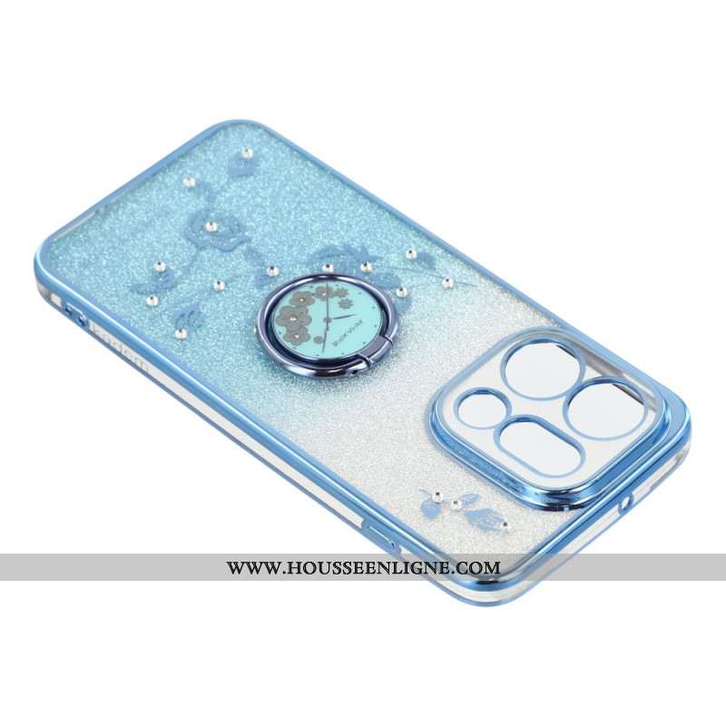 Coque Oppo Find X9 5G Anneau-Support Fleurs et Strass KADEM