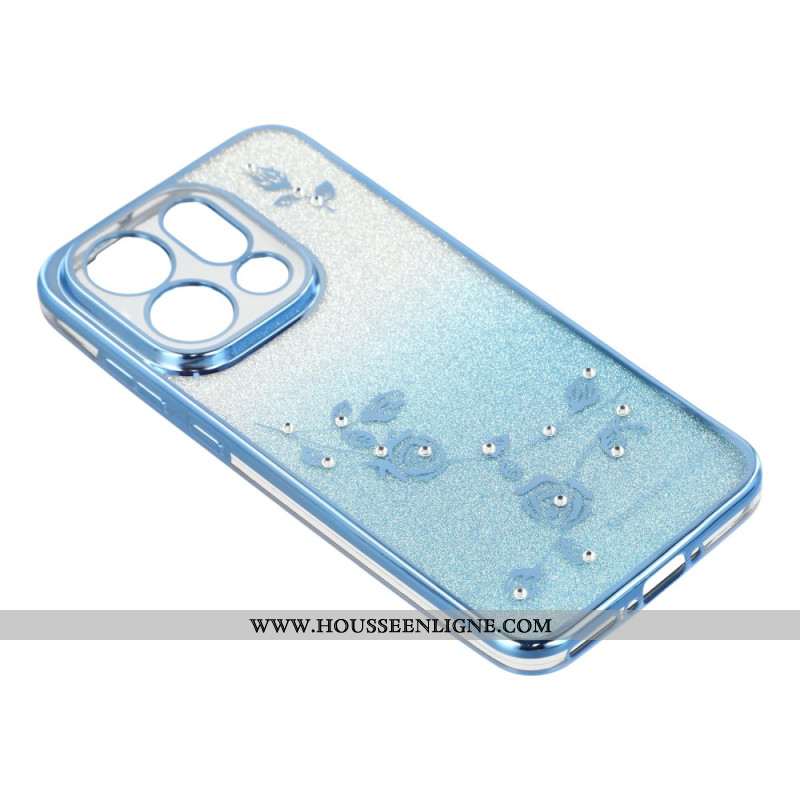 Coque Oppo Find X9 5G Fleurs et Strass à Lanières KADEM