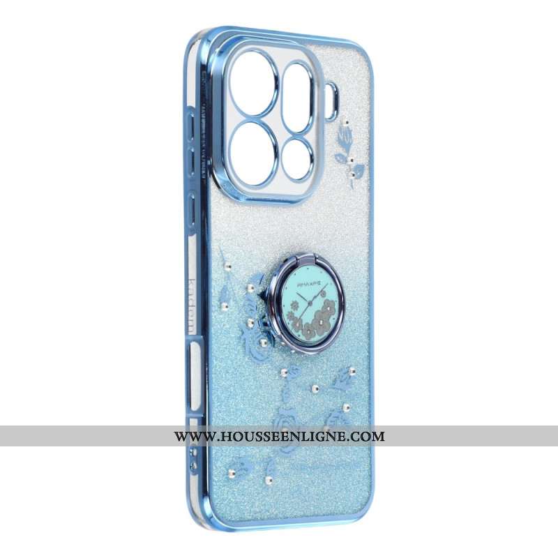 Coque Oppo Find X9 Pro 5G Anneau-Support Fleurs et Strass KADEM