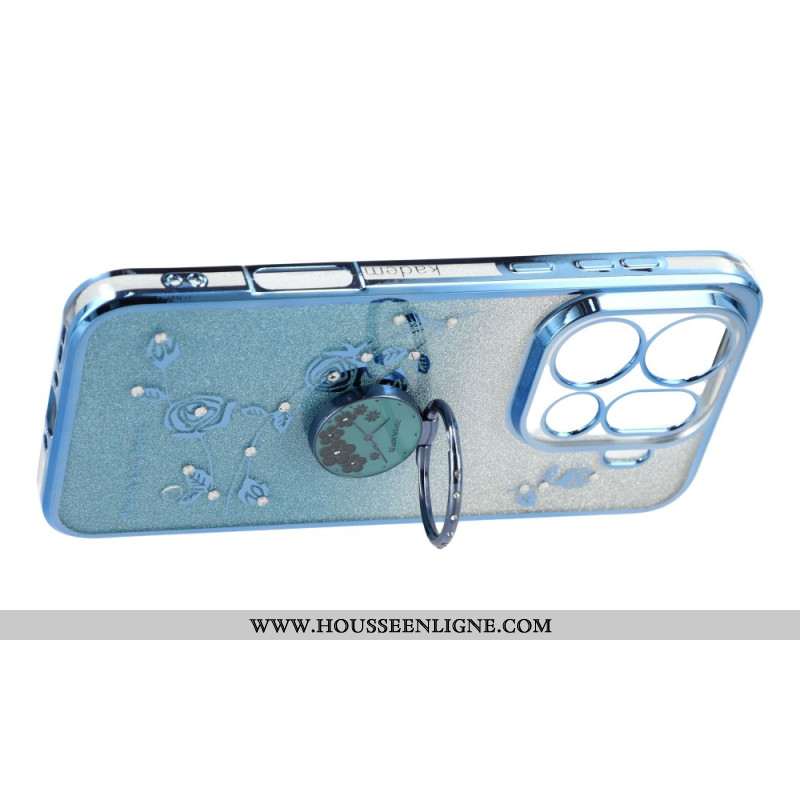 Coque Oppo Find X9 Pro 5G Anneau-Support Fleurs et Strass KADEM