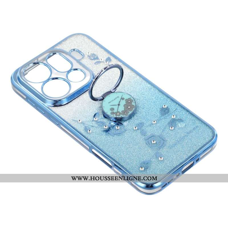 Coque Oppo Find X9 Pro 5G Anneau-Support Fleurs et Strass KADEM