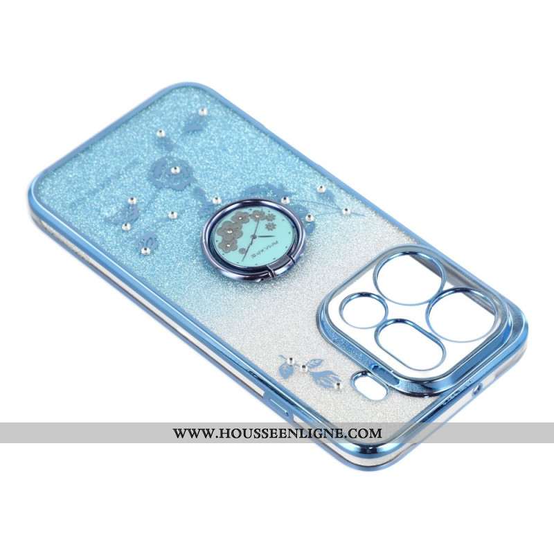 Coque Oppo Find X9 Pro 5G Anneau-Support Fleurs et Strass KADEM