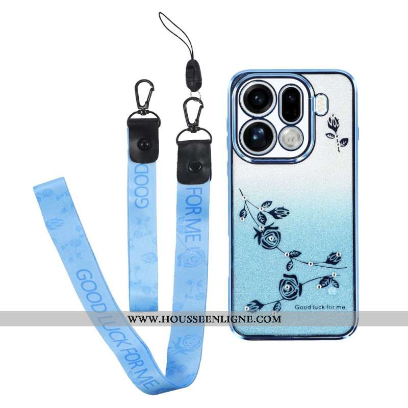 Coque Oppo Find X9 Pro 5G Fleurs et Strass à Lanières