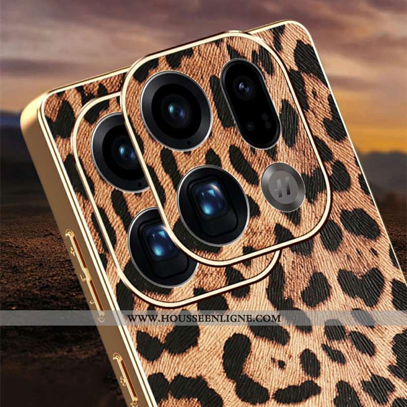 Coque Oppo Find X9 Pro 5G Motif Léopard avec Finition Dorée
