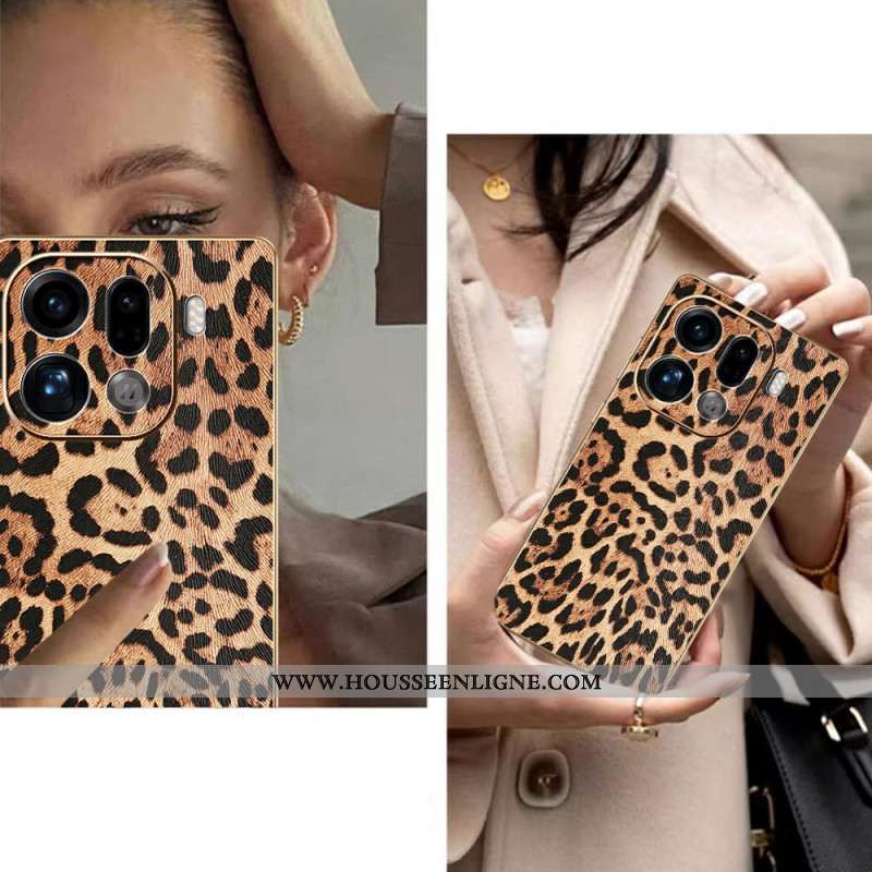 Coque Oppo Find X9 Pro 5G Motif Léopard avec Finition Dorée