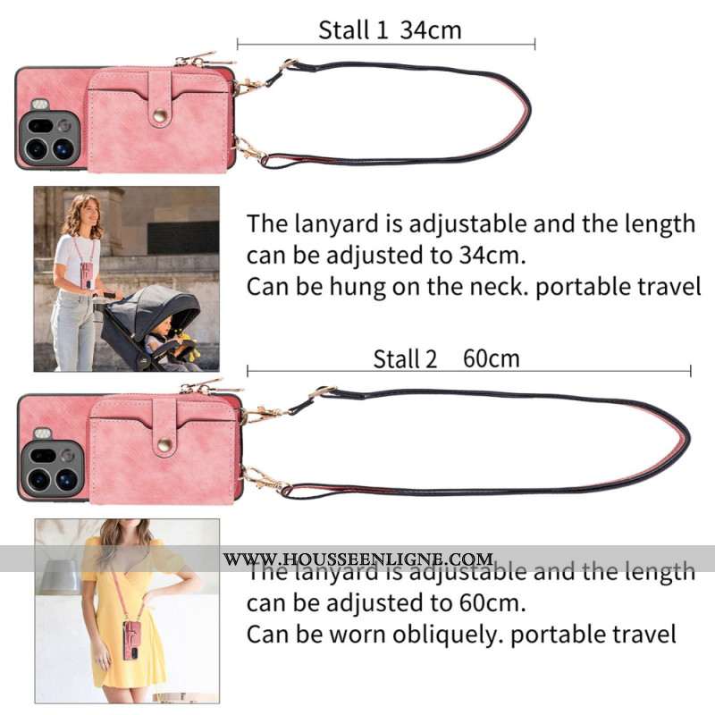 Coque Oppo Find X9 Pro 5G Porte-Cartes Zippé et Bandoulière