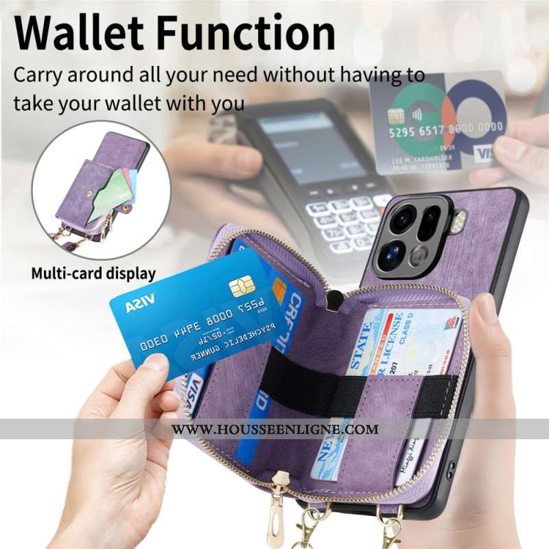 Coque Oppo Find X9 Pro 5G Porte-Cartes Zippé et Bandoulière