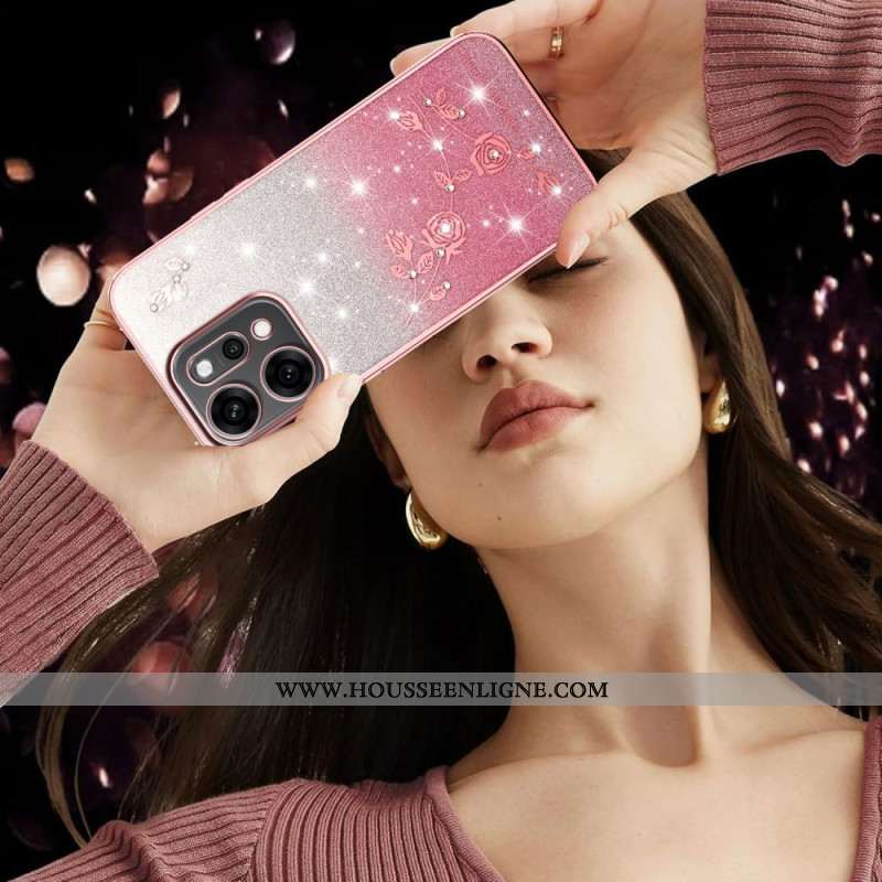 Coque Oppo Reno 14 5G Fleurs et Strass