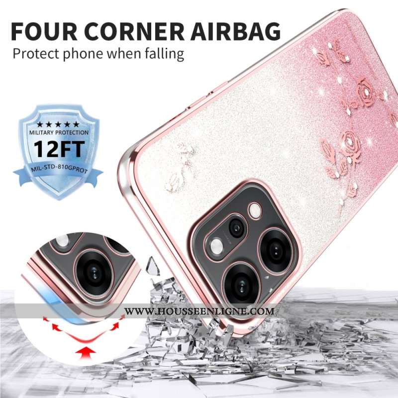 Coque Oppo Reno 14 5G Fleurs et Strass