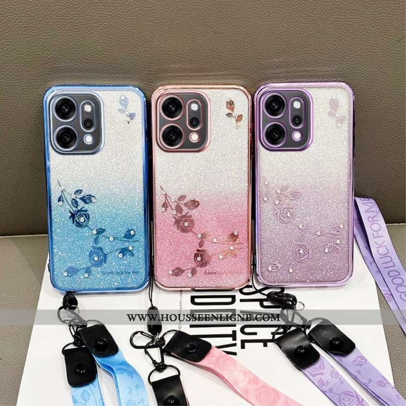 Coque Oppo Reno 14 5G Fleurs et Strass