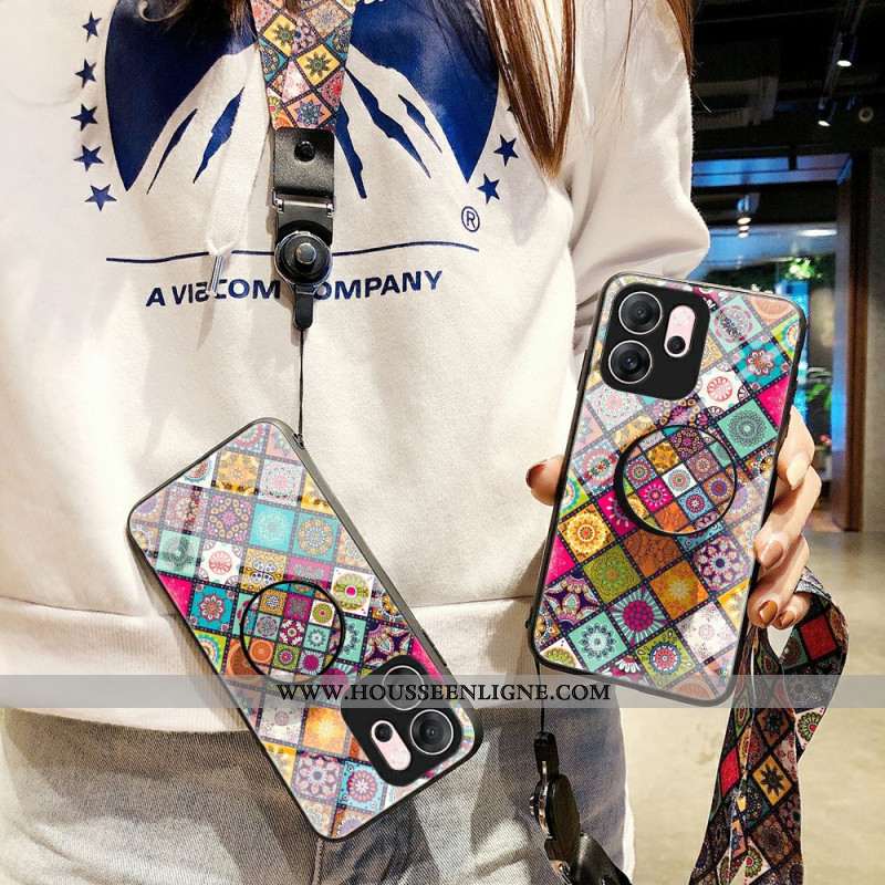 Coque Oppo Reno 14 F 5G Support et Lanière Patchwork