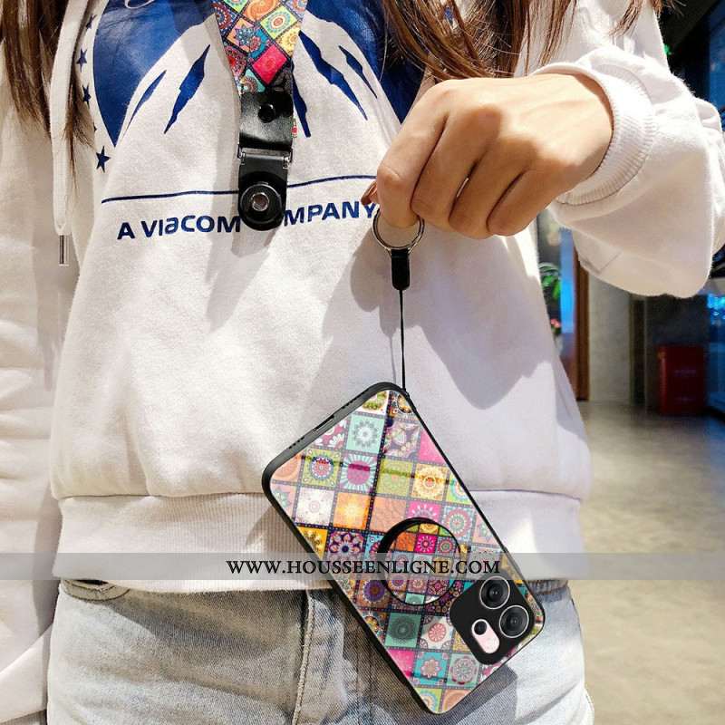 Coque Oppo Reno 14 F 5G Support et Lanière Patchwork