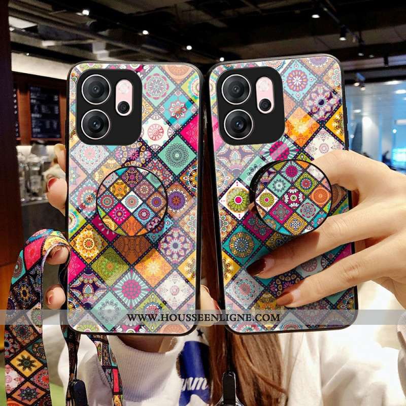 Coque Oppo Reno 14 F 5G Support et Lanière Patchwork