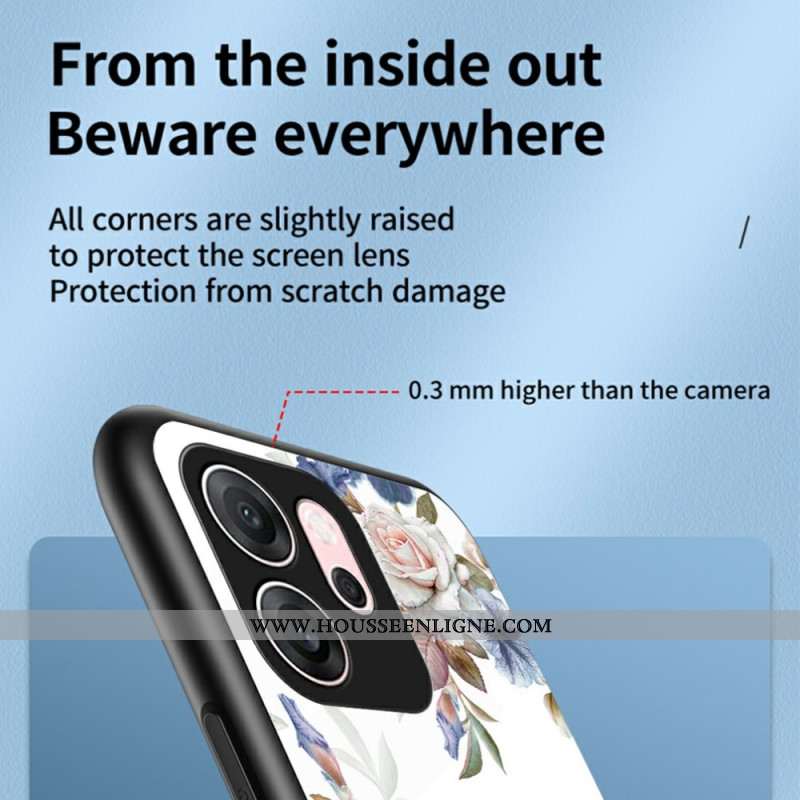 Coque Oppo Reno 14 F 5G Verre Trempé Motif Floral