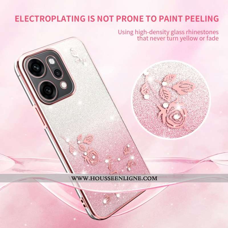 Coque Oppo Reno 14 Pro 5G Fleurs et Strass