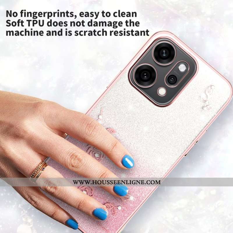 Coque Oppo Reno 14 Pro 5G Fleurs et Strass