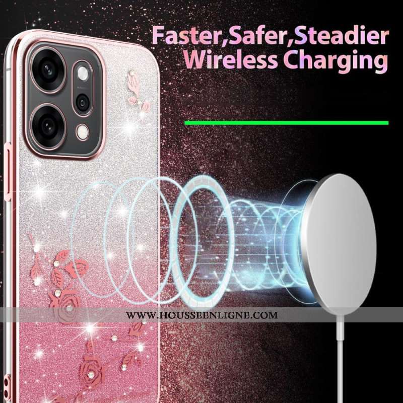 Coque Oppo Reno 14 Pro 5G Fleurs et Strass
