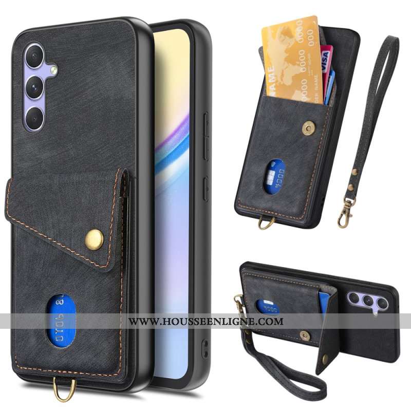 Coque Samsung Galaxy A17 4G / 5G Effet Daim avec Porte-Cartes et Lanière