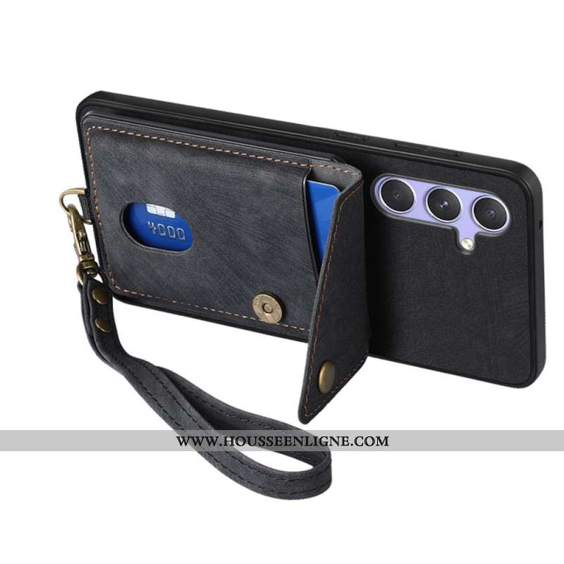 Coque Samsung Galaxy A17 4G / 5G Effet Daim avec Porte-Cartes et Lanière