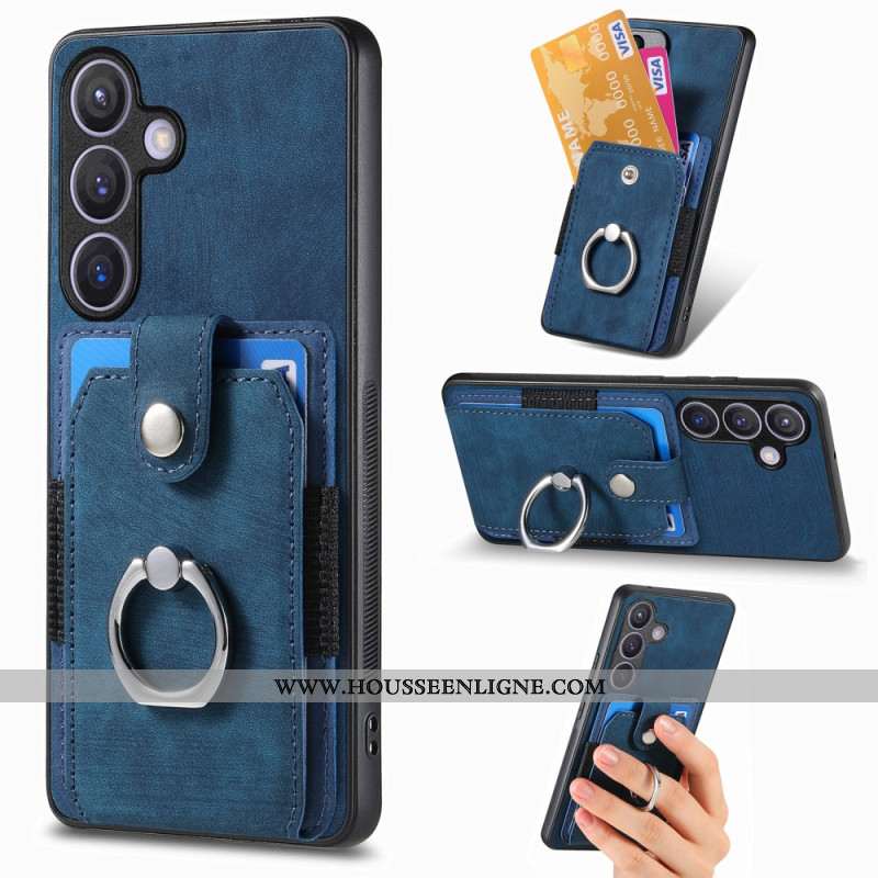 Coque Samsung Galaxy S25 5G Effet Cuir Porte-Cartes et Anneau