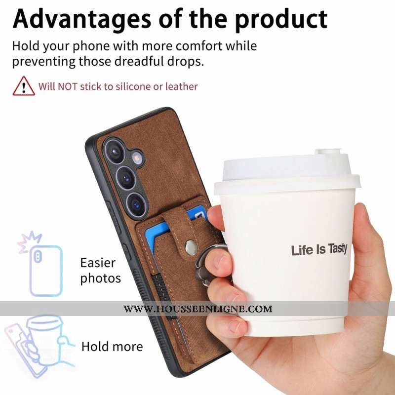 Coque Samsung Galaxy S25 5G Effet Cuir Porte-Cartes et Anneau