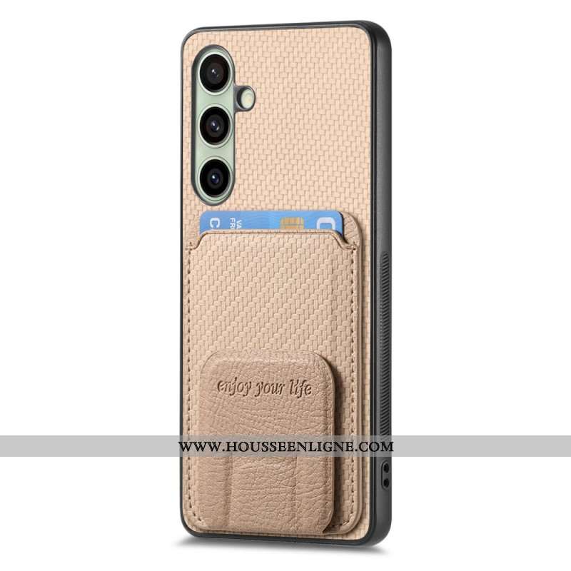 Coque Samsung Galaxy S25 5G Fibre Carbone Porte-Cartes et Support