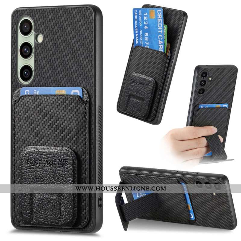 Coque Samsung Galaxy S25 5G Fibre Carbone Porte-Cartes et Support