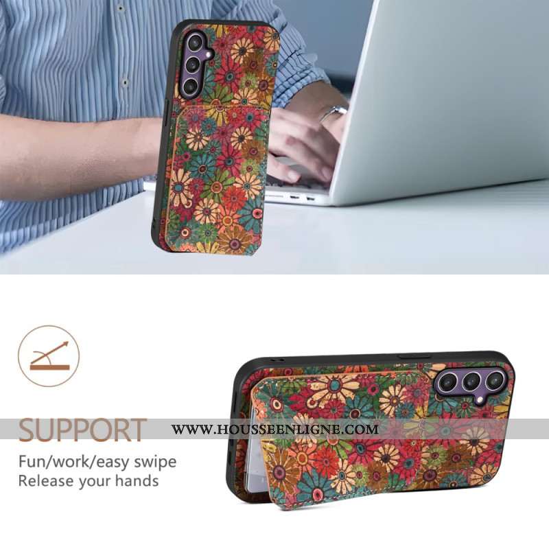 Coque Samsung Galaxy S25 5G Porte-Cartes et Support Florale