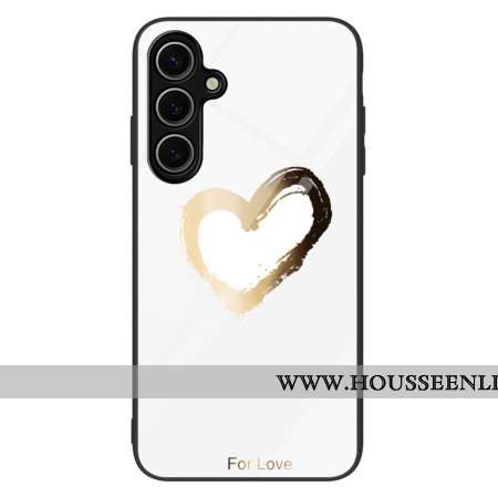 Coque Samsung Galaxy S25 5G Verre Trempé Coeur Doré sur Fond Blanc