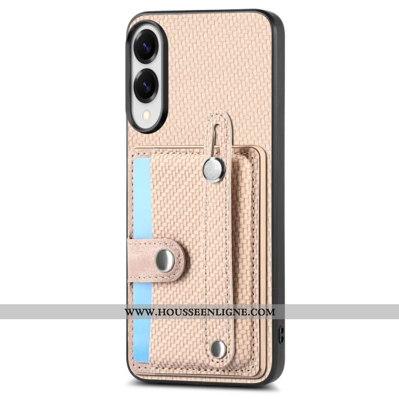 Coque Samsung Galaxy S25 Edge Fibre Carbone avec Porte-Cartes et Sangle-Support