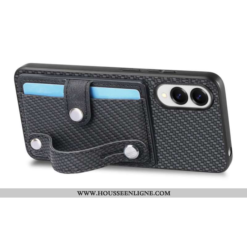 Coque Samsung Galaxy S25 Edge Fibre Carbone avec Porte-Cartes et Sangle-Support