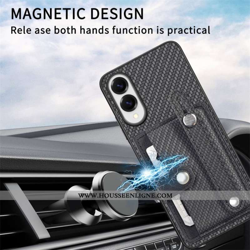 Coque Samsung Galaxy S25 Edge Fibre Carbone avec Porte-Cartes et Sangle-Support