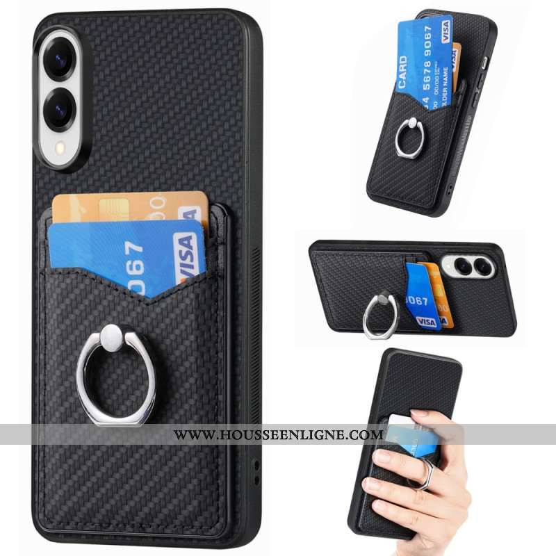 Coque Samsung Galaxy S25 Edge Fibre Carbone avec Porte-cartes et Anneau-Support