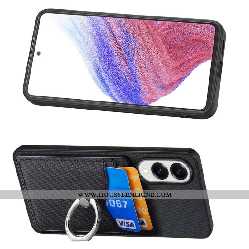 Coque Samsung Galaxy S25 Edge Fibre Carbone avec Porte-cartes et Anneau-Support