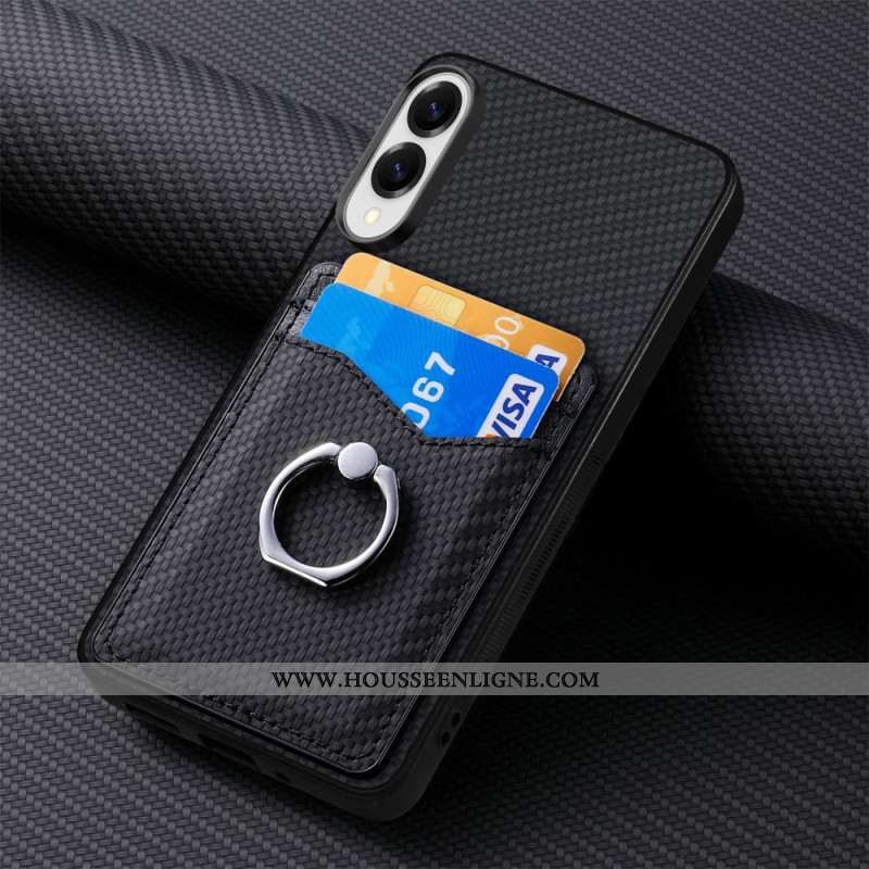 Coque Samsung Galaxy S25 Edge Fibre Carbone avec Porte-cartes et Anneau-Support