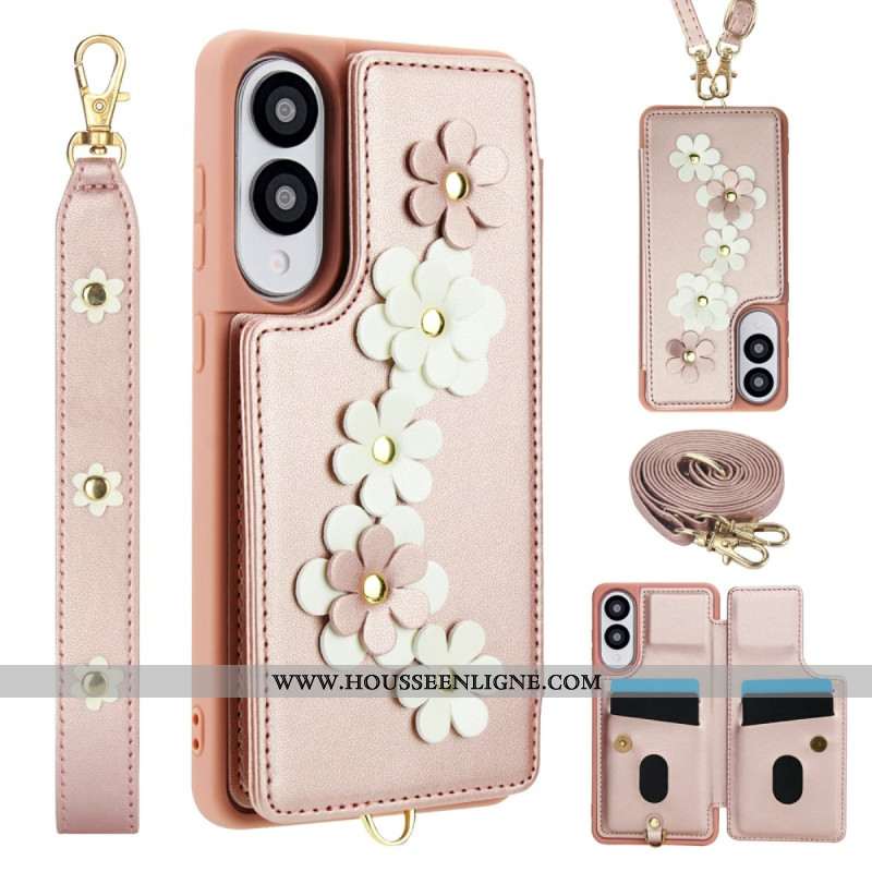 Coque Samsung Galaxy S25 Edge Porte-Cartes Floral à Lanière