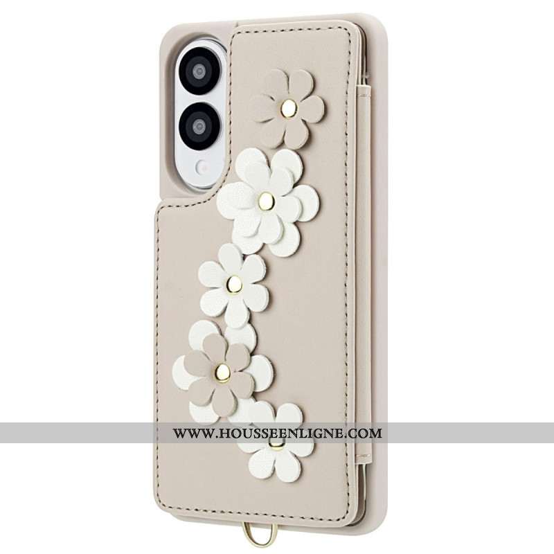 Coque Samsung Galaxy S25 Edge Porte-Cartes Floral à Lanière