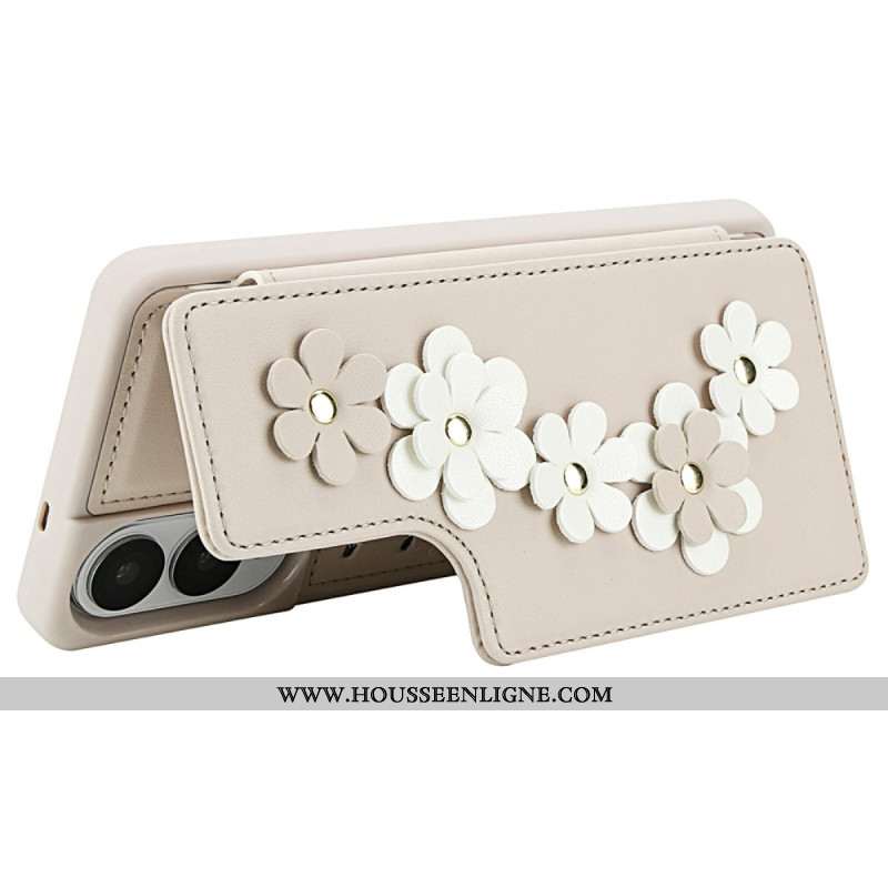 Coque Samsung Galaxy S25 Edge Porte-Cartes Floral à Lanière