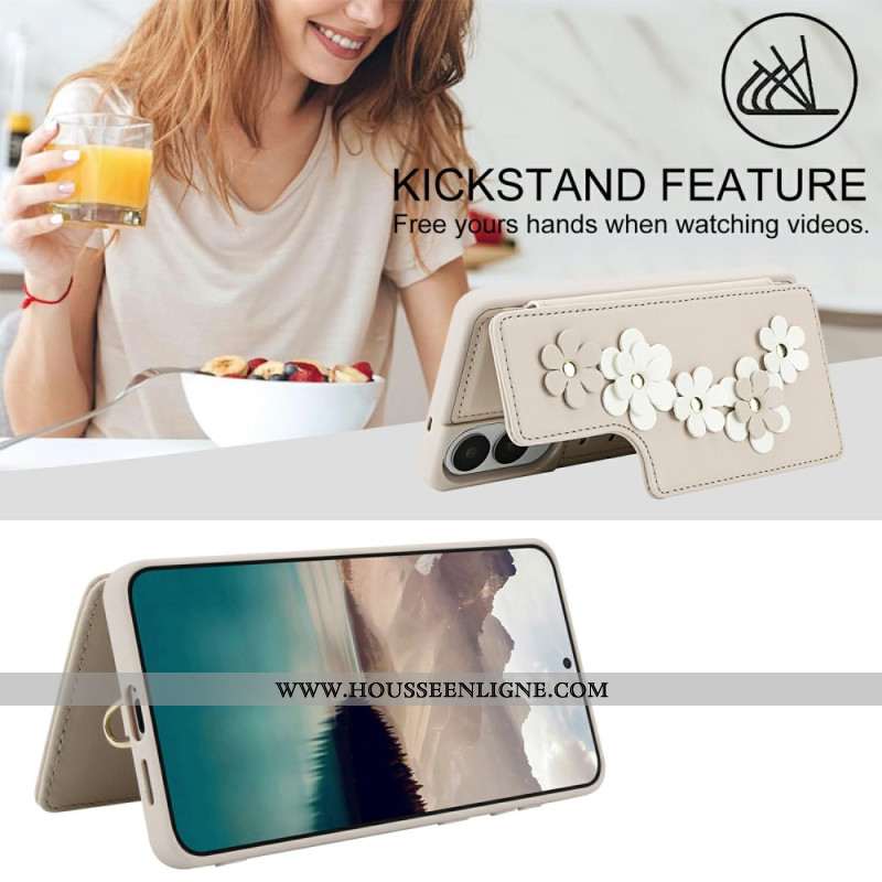 Coque Samsung Galaxy S25 Edge Porte-Cartes Floral à Lanière