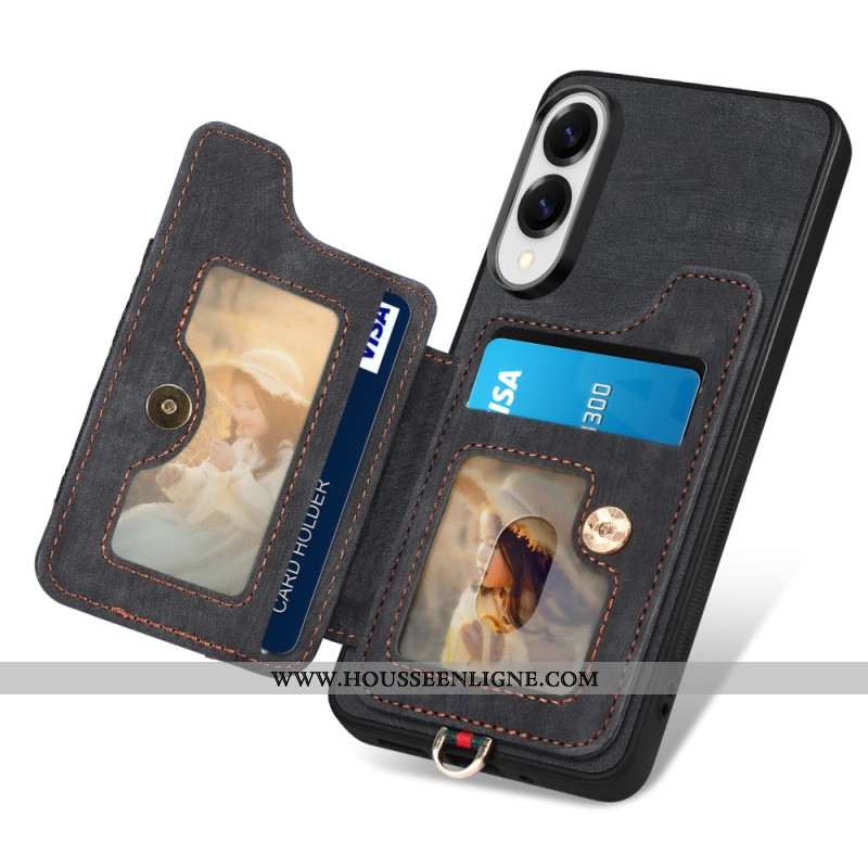 Coque Samsung Galaxy S25 Edge Porte-Cartes RFID Rétro et Lanière