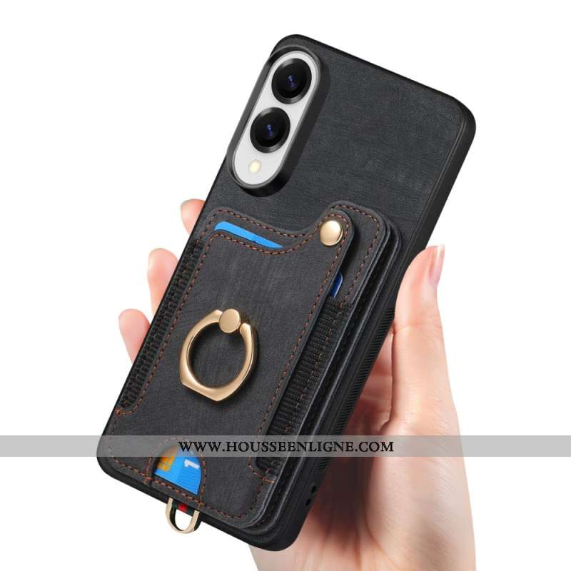 Coque Samsung Galaxy S25 Edge Porte-Cartes RFID Rétro et Lanière