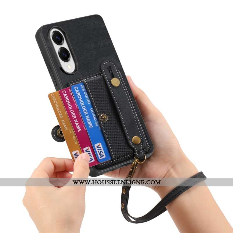 Coque Samsung Galaxy S25 Edge Rétro Porte-Cartes et Dragonne