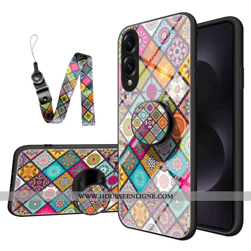 Coque Samsung Galaxy S25 Edge Support et Lanière Motif Patchwork