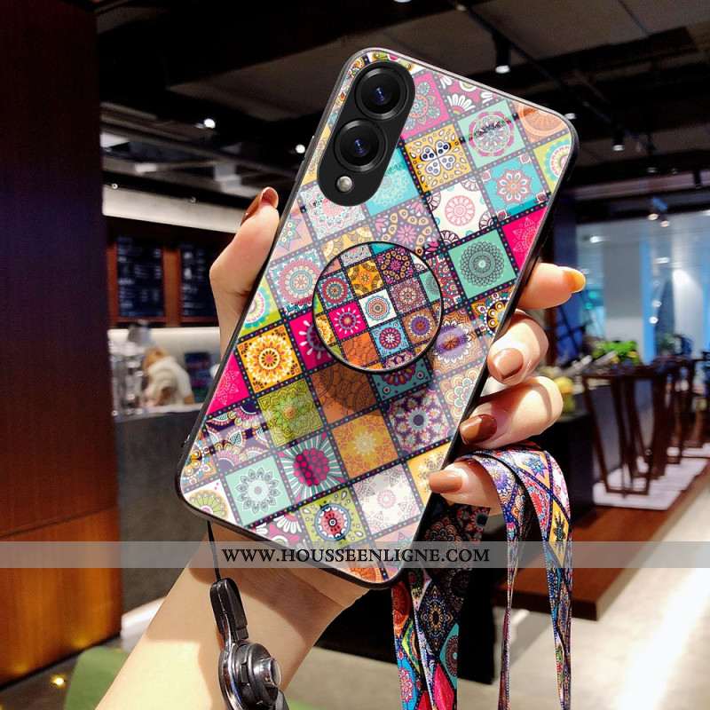 Coque Samsung Galaxy S25 Edge Support et Lanière Motif Patchwork
